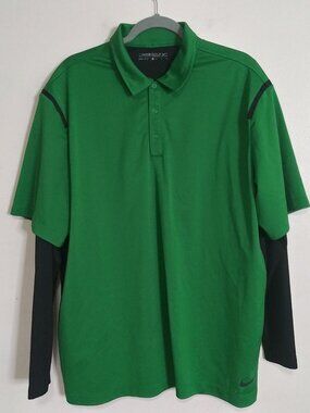 Nike Golf Dri-Fit Moisture Wicking Green Black Long Sleeve Polo Shirt Men's XL